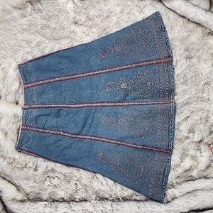 Embroidered jean denim skirt